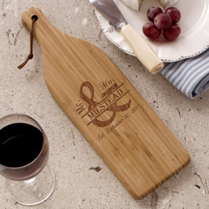 Engraved Mr. and Mrs. Wine Bottle Cutting Board