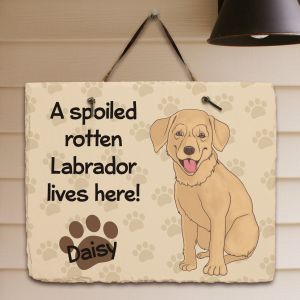 Personalized Yellow Lab Spoiled Here Slate Plaque