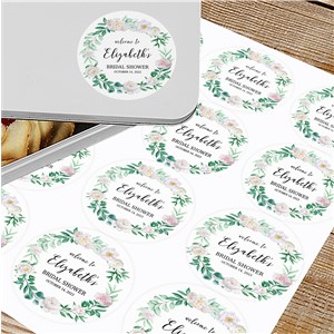 Personalized White Floral Bridal Shower Circle Labels