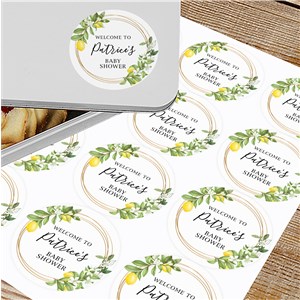 Personalized Lemon and White Floral Wreath Bridal Shower Circle Labels