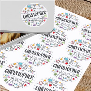 Personalized School Doodles on Notebook Paper Circle Labels