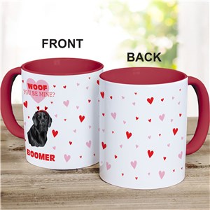 Personalized Woof You Be Mine? Red Handle Coffee Mug