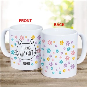 Personalized Colorful Pawprints I Love My Cat Coffee Mug