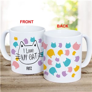 Personalized I Love My Cat with Colorful Heads Coffee Mug