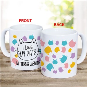 Personalized I Love My Cats with Colorful Heads Coffee Mug