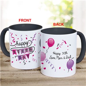 Personalized Pink and Purple Happy Birthday Banner Mug
