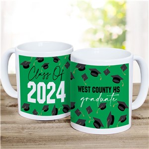 Personalized Flying Grad Caps with year and school coffee mug