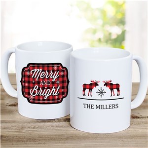 Personalized Buffalo Plaid Moose Coffee Mug