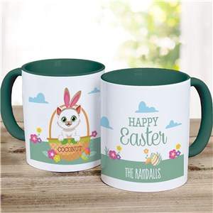 Personalized Easter Basket Pets Ceramic Mug with DARK GREEN Handle