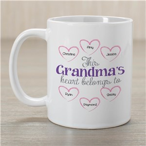 Personalized Grandmas Heart Belongs To White Coffee Mug
