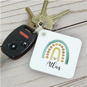 Personalized Watercolor Rainbow with Paws Key Chain