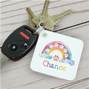 Personalized Watercolor Rainbow with Paws and Clouds Key Chain