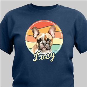 Personalized Striped colored background with watercolor dog with script name Navy T-Shirt