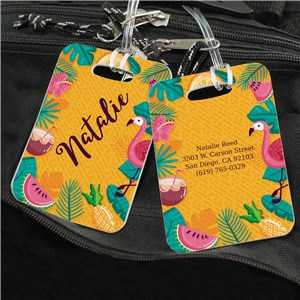 Personalized Tropical Flamingo Luggage Tag