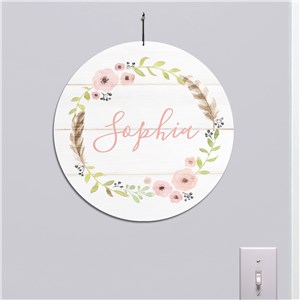 Personalized Flower Wreath Round Wall Sign