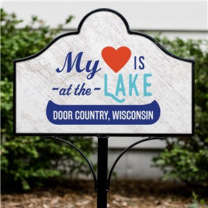 Personalized My Heart Is At The Lake Magnetic Yard Sign