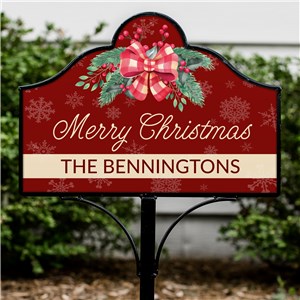 Personalized Christmas Plaid Bow Magnetic Yard Sign
