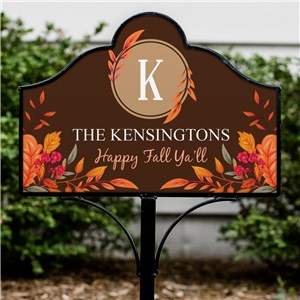 Personalized Fall Leaves with Initial and Name Magnetic Yard Sign