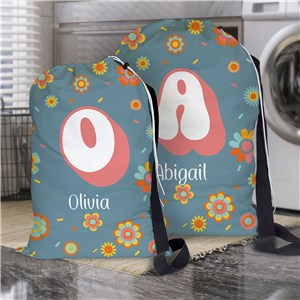 Personalized Groovy Initial and Name with Flowers Laundry Bag