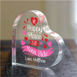 Personalized My Happy Place is By Your Side Acrylic Heart Keepsake