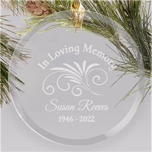 Engraved Memorial Round Glass Ornament