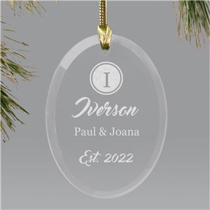 Engraved Couples Name And Initial Oval Glass Ornament