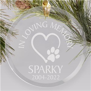 Personalized Heart And Paw Memorial Glass Ornament