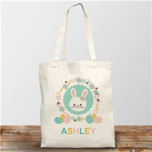 Personalized Easter Bunny Wreath Tote Bag