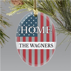 Personalized Patriotic Home Oval Glass Ornament