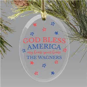 Personalized God Bless America Oval Glass Ornament