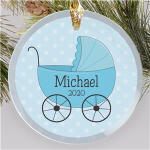 Personalized Baby Carriage Round Glass Ornament