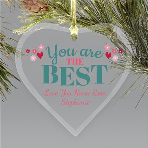 Personalized You Are The Best Mom Heart Shaped Jade Glass Ornament