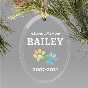 Personalized In Loving Memory Rainbow Paws Oval Ornament
