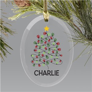 Personalized Paw Christmas Tree Glass Ornament