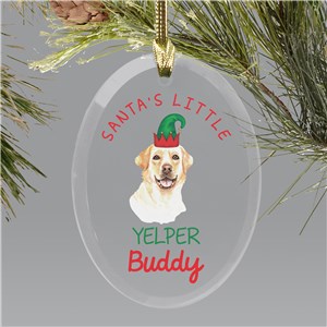 Personalized Santa's Little Yelper Oval Glass Ornament