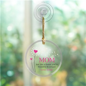 Personalized Mom You're Beautiful & Unique Round Glass Suncatcher with suction cup