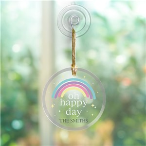Personalized Oh Happy Day Round Glass Suncatcher with suction cup