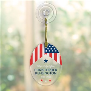 Personalized Vertical Flag Oval Glass Ornament with Suction Cup