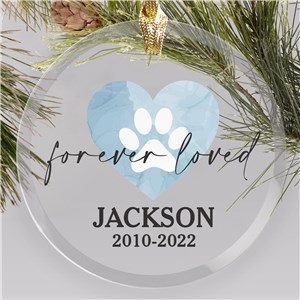 Personalized Memorial Watercolor Heart with Paw Round Glass Ornament