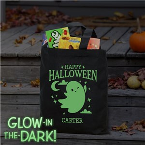 Personalized Glow in The Dark Happy Halloween Ghost Tote Bag