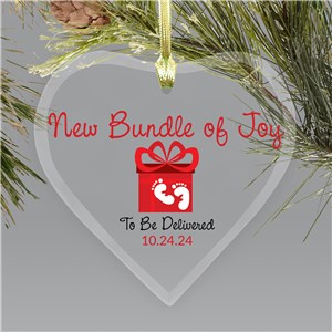 Personalized New Bundle of Joy Heart Glass Ornament