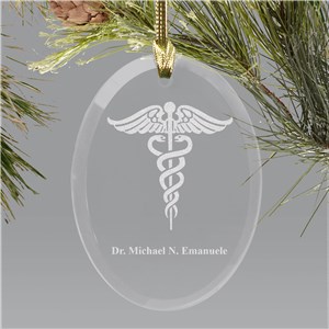 Medical Engraved Oval Glass Christmas Ornament