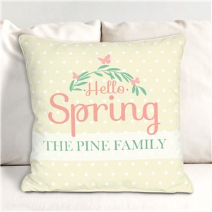 Personalized Hello Spring Polka Dot Throw Pillow