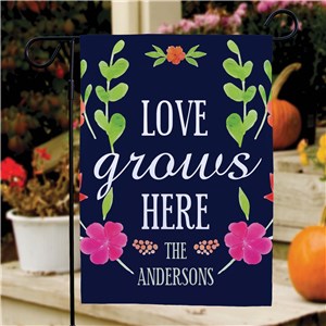 Personalized Love Grows Here Garden Flag