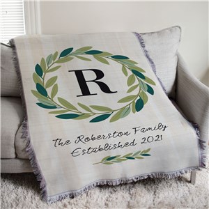 Personalized Green Olive Wreath with Initial Afghan Throw