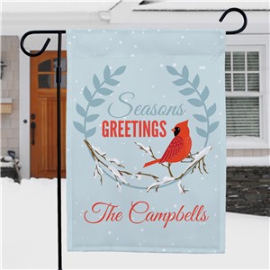 Personalized Seasons Greetings Cardinal Garden Flag