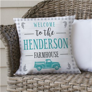 Personalized Welcome To The Farmhouse Gingham Throw Pillow