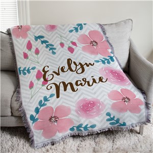 Personalized Watercolor Floral Baby Afghan Throw