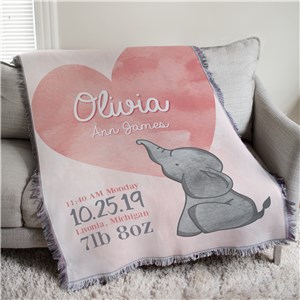 Personalized Elephant Birth Announcement Afghan Throw