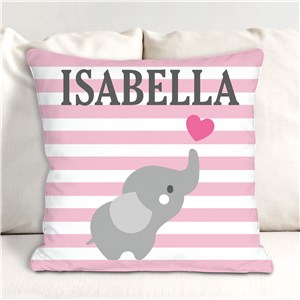 Personalized Elephant Striped Throw Pillow